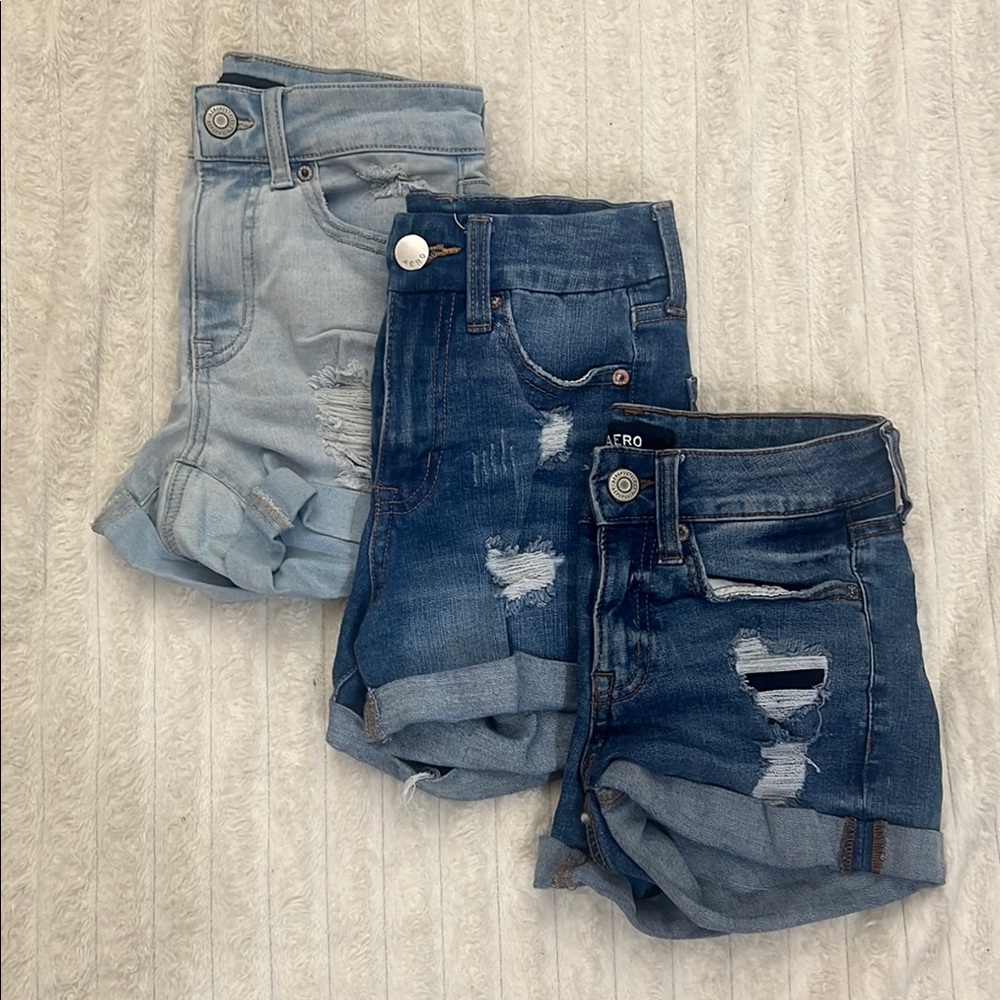 Aero Distressed Denim Shorts Trio - worn once